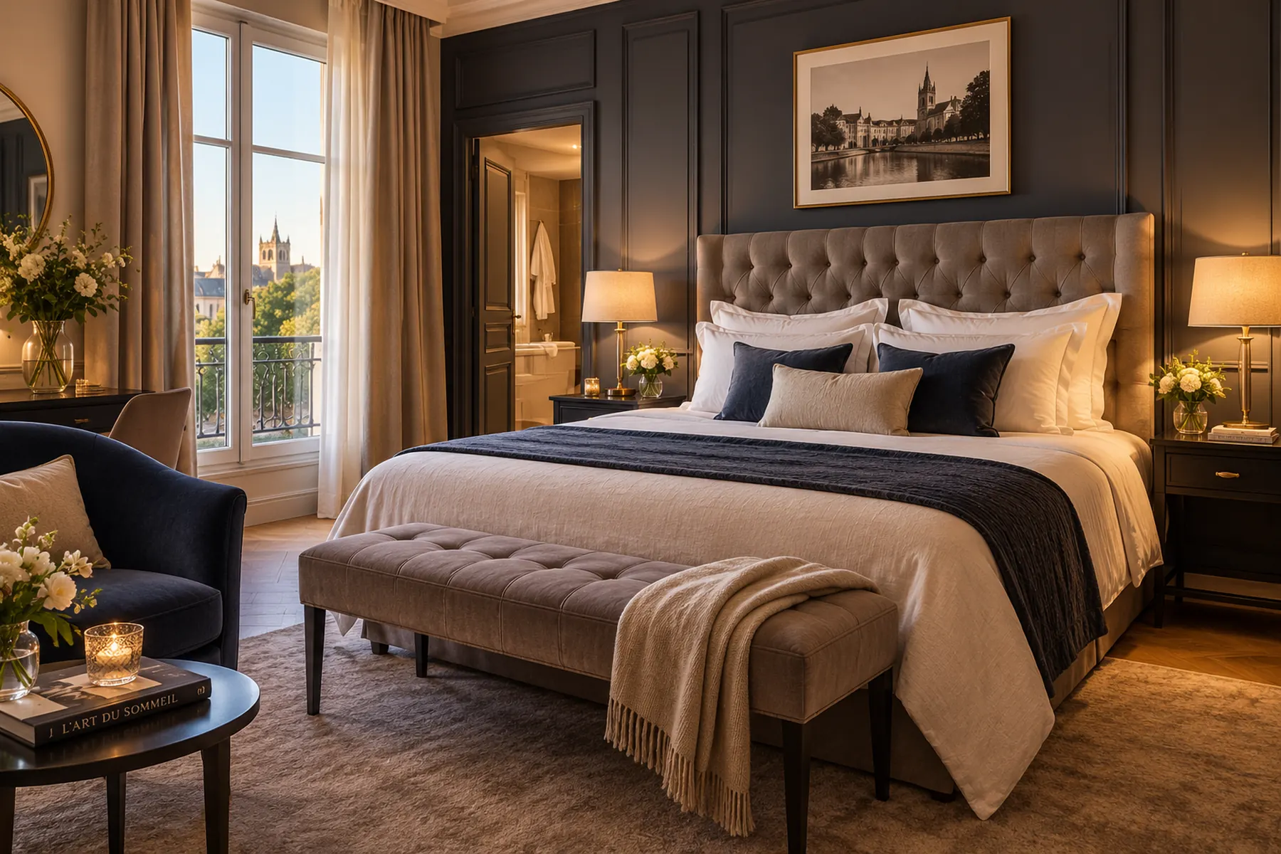 Chambre haut de gamme évoquant le confort d'une belle nuit d'hôtel